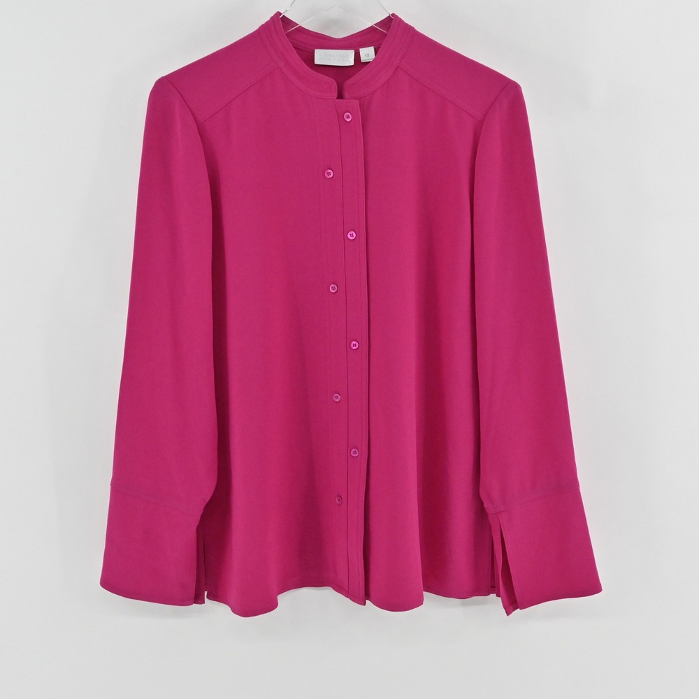 Carlisle Button Up Blouse Womens Size 12 Magenta Pink Office Classic Retro Top